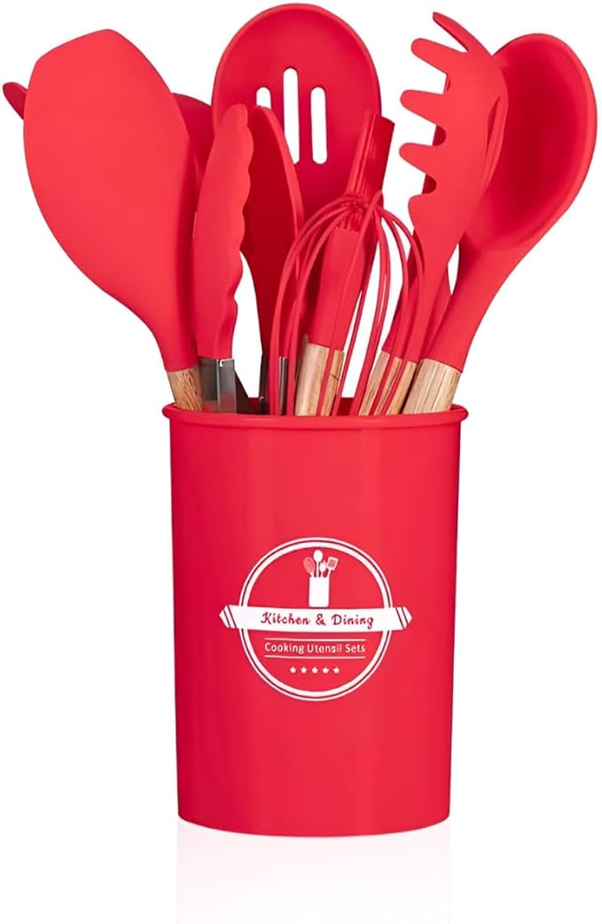 Kit Utensílios Cozinha 12 Peças Silicone Antiaderente (vermelho)