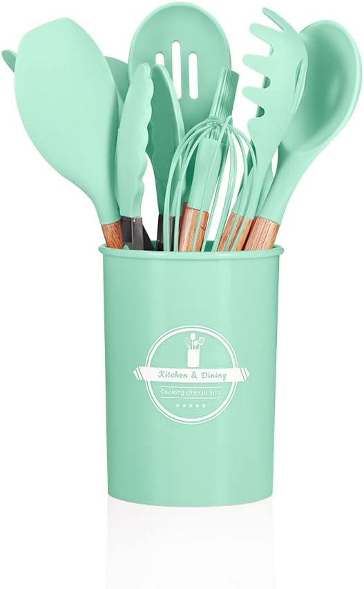 Kit Utensílios Cozinha 12 Peças Silicone Antiaderente (verde)