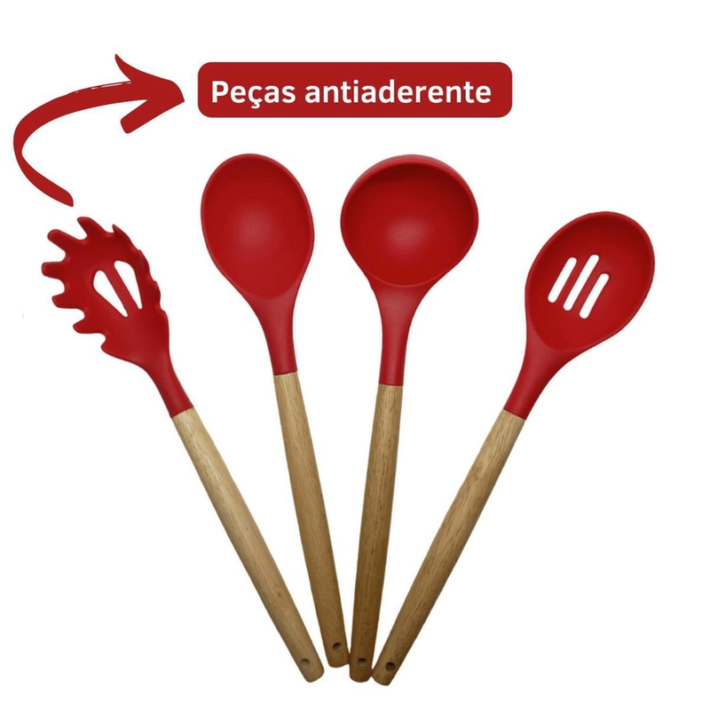 Kit Utensílios Cozinha 12 Peças Silicone Antiaderente (vermelho)