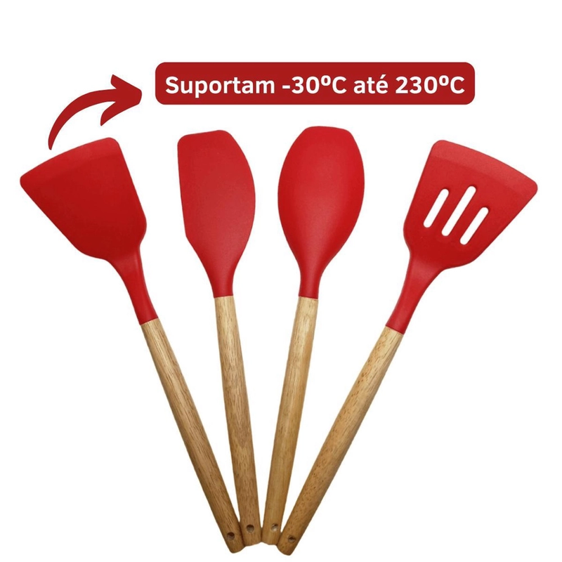 Kit Utensílios Cozinha 12 Peças Silicone Antiaderente (vermelho)