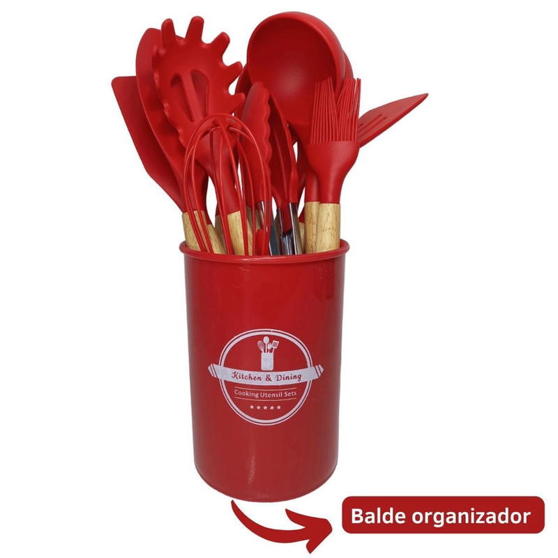 Kit Utensílios Cozinha 12 Peças Silicone Antiaderente (vermelho)