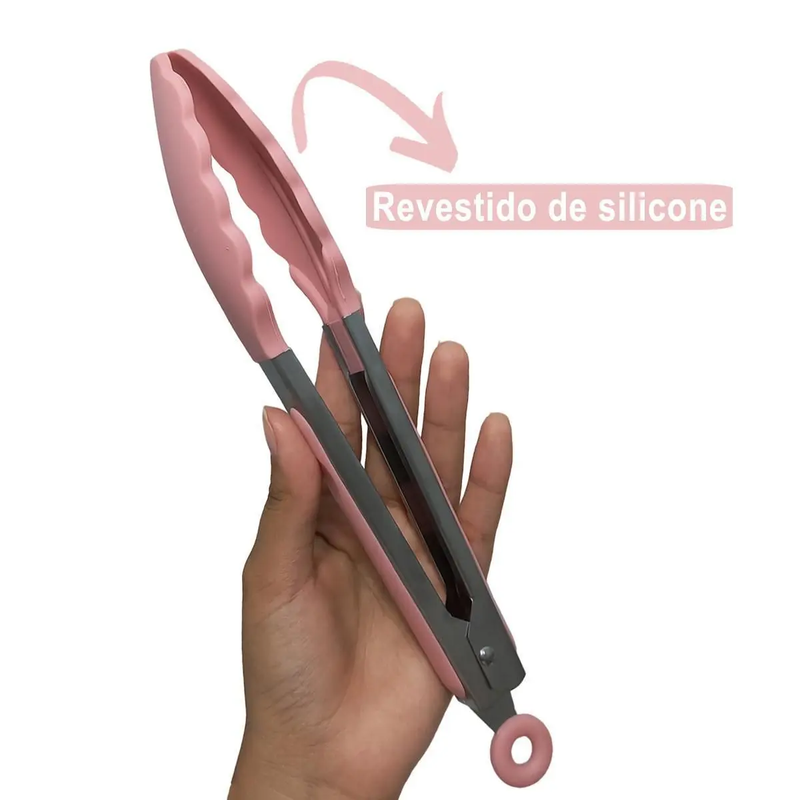 Kit Utensílios Cozinha 12 Peças Silicone Antiaderente (Rosa)