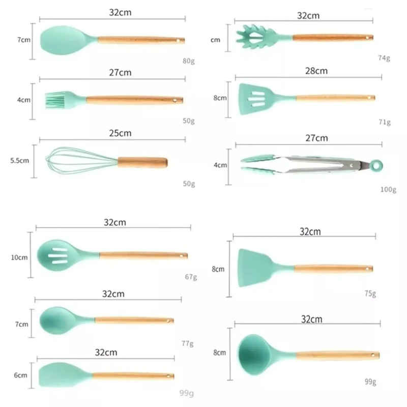 Kit Utensílios Cozinha 12 Peças Silicone Antiaderente (verde)