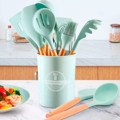 Kit Utensílios Cozinha 12 Peças Silicone Antiaderente (verde)