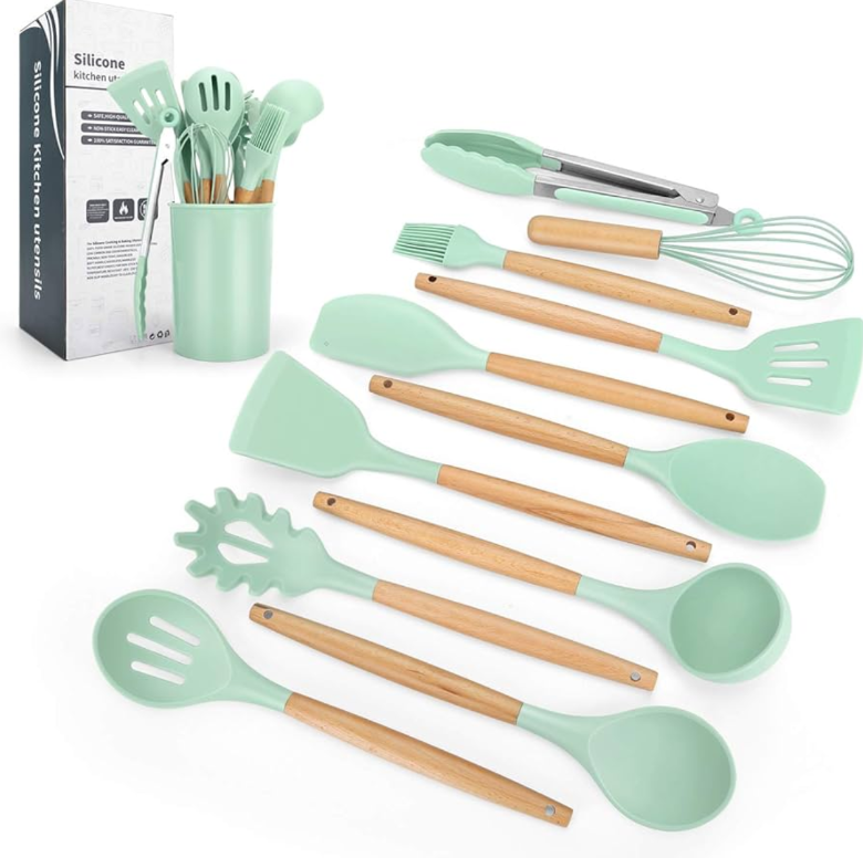 Kit Utensílios Cozinha 12 Peças Silicone Antiaderente (verde)