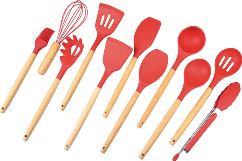 Kit Utensílios Cozinha 12 Peças Silicone Antiaderente (vermelho)