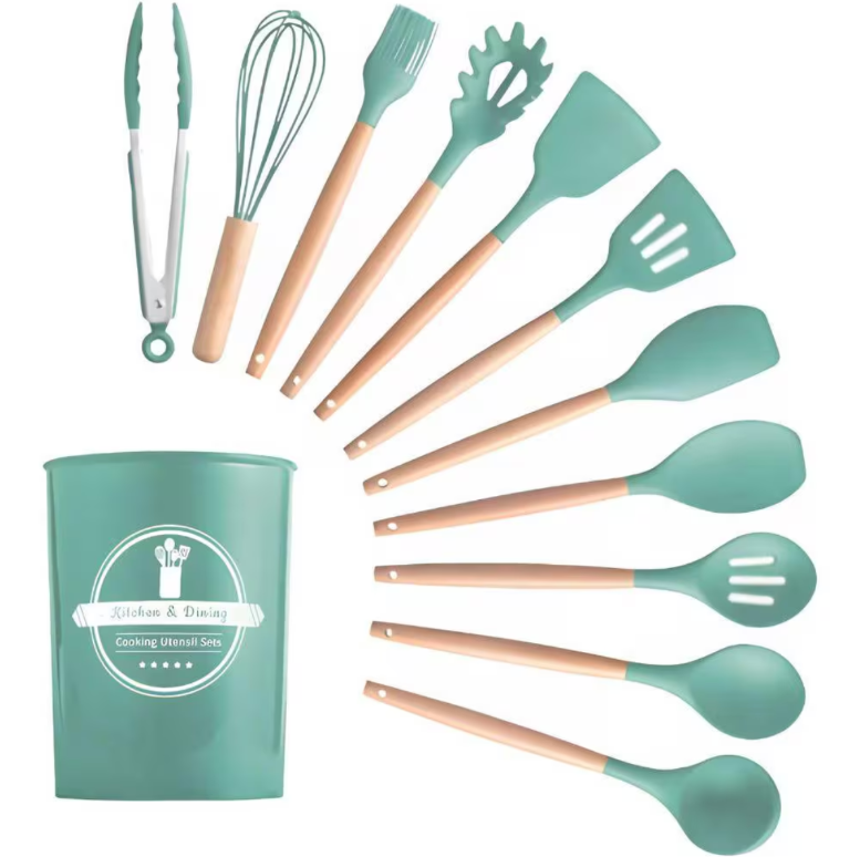 Kit Utensílios Cozinha 12 Peças Silicone Antiaderente (verde)