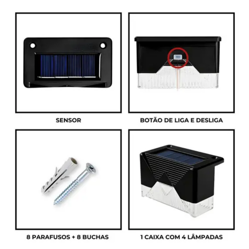 Kit 4 Arandelas Com Sensor Solar