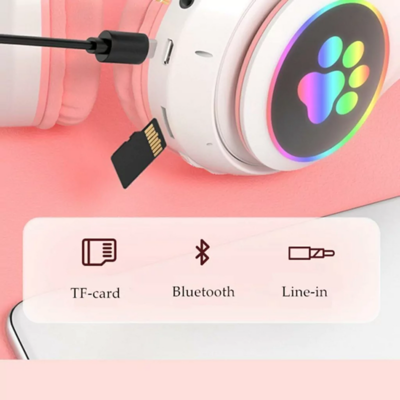 Fone Bluetooth Orelha De Gato Led Colorido (rosa)