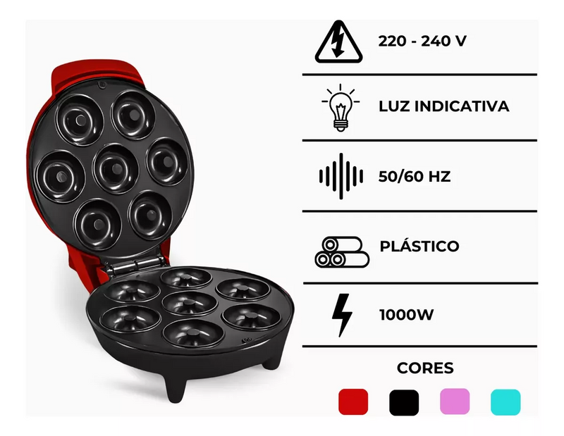 Máquina De Donuts - Faz 7 Rosquinhas - 220v (Vermelho)