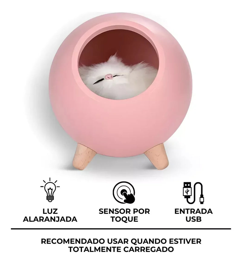 Luminária De Mesa Noturna Gatinho De Pelúcia (Rosa)