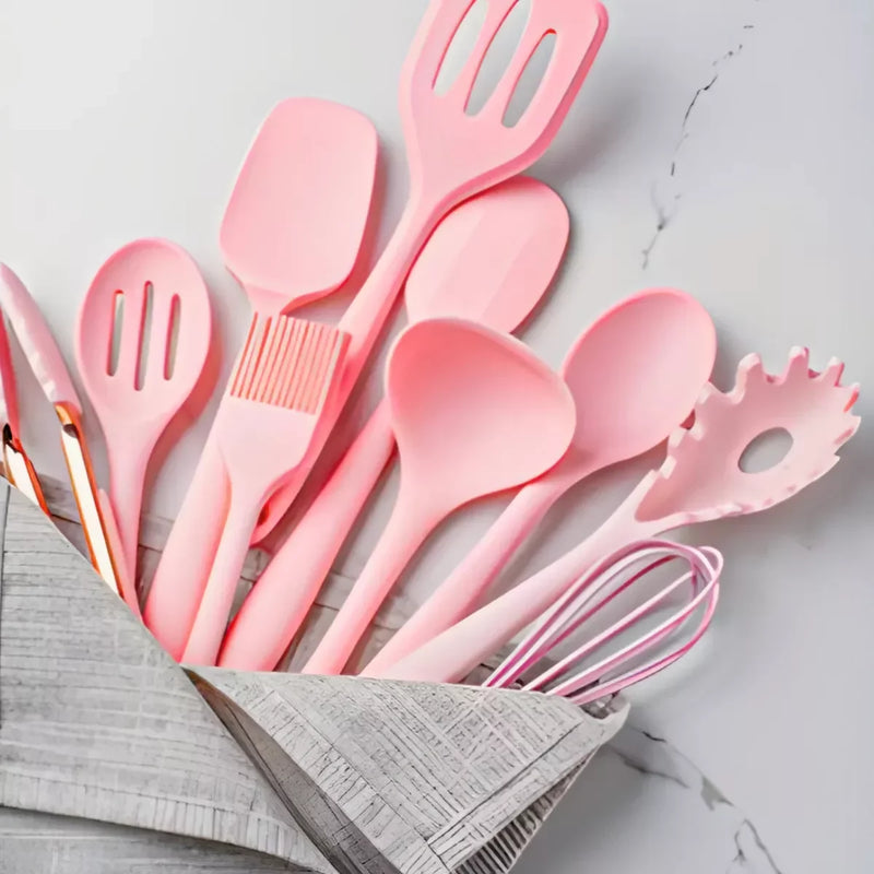 Kit Utensílios De Cozinha Jogo Completo 19 Peças (Rosa)