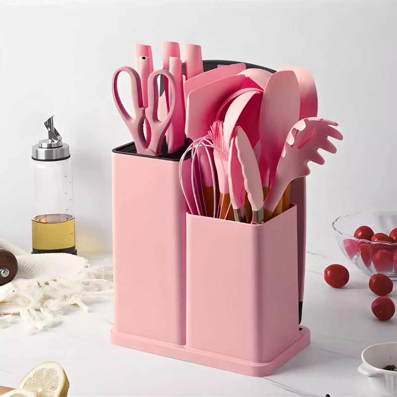 Kit Utensílios De Cozinha Jogo Completo 19 Peças (Rosa)