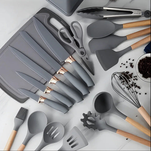 Kit Utensílios De Cozinha Jogo Completo 19 Peças (Preto)