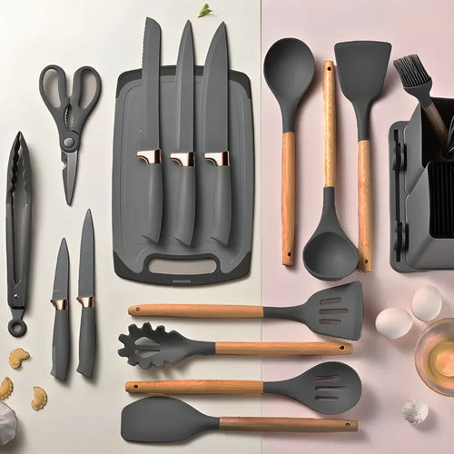 Kit Utensílios De Cozinha Jogo Completo 19 Peças (Preto)