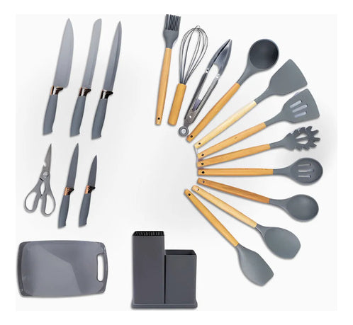 Kit Utensílios De Cozinha Jogo Completo 19 Peças (Preto)