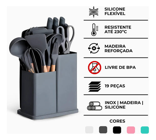 Kit Utensílios De Cozinha Jogo Completo 19 Peças (Preto)