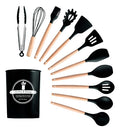 Kit Utensílios Cozinha 12 Peças Silicone Antiaderente (Preto)